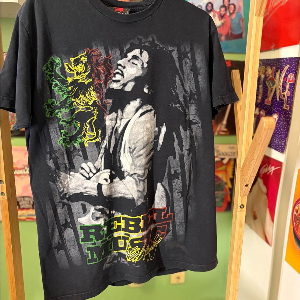 Zion Rootswear Rebel Music Tee - Black with Green and Yellow Accents
